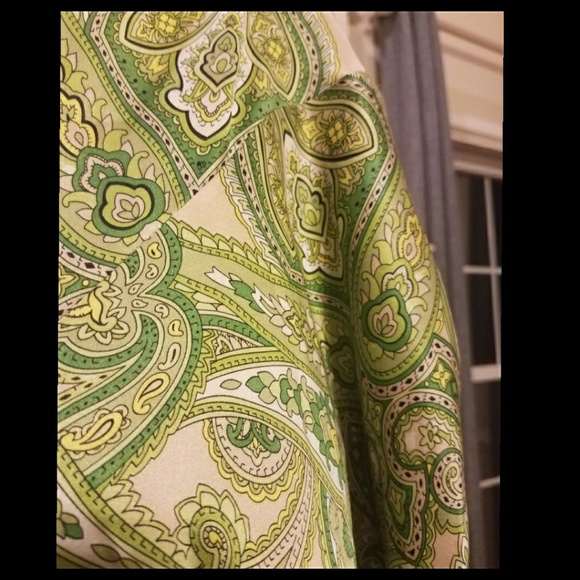 🌿 INC Green Paisley Silk A-Line Skirt Size 12 Fully Lined - Picture 2 of 3